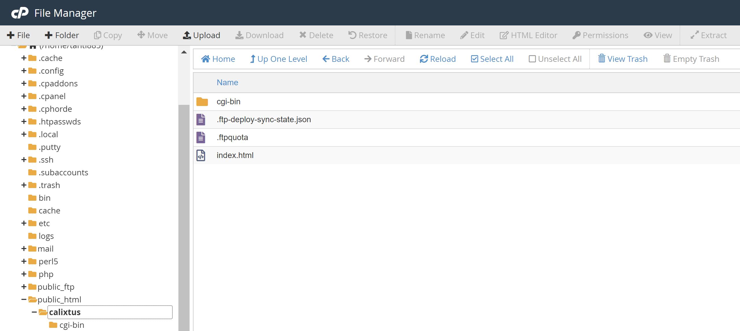 cPanel tiedostolistaus ensimmäisen päivityksen jälkeen