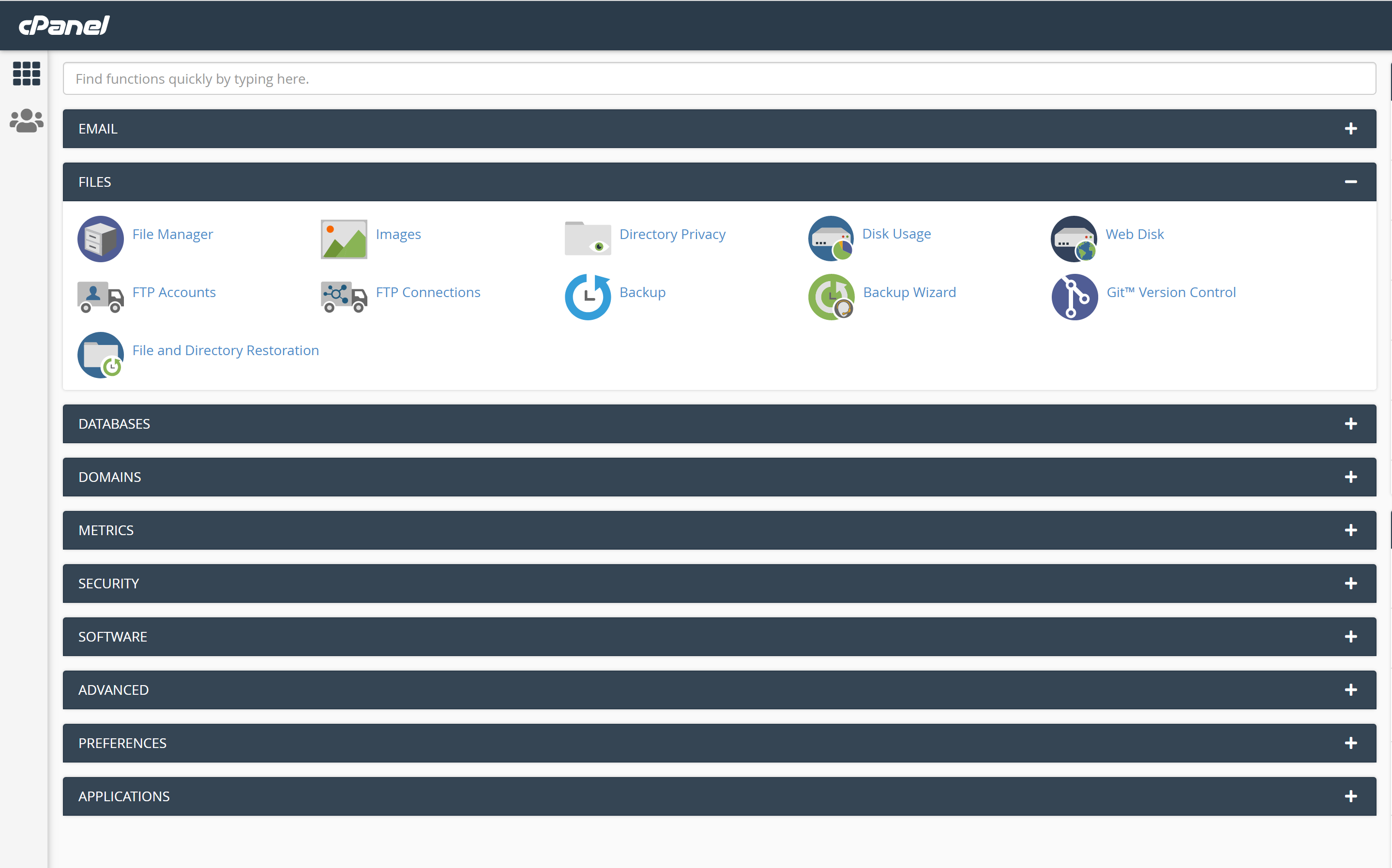 cPanel Files välilehti