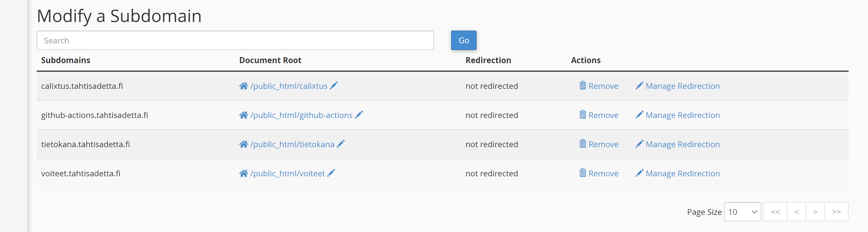 cPanel Subdomain listaus