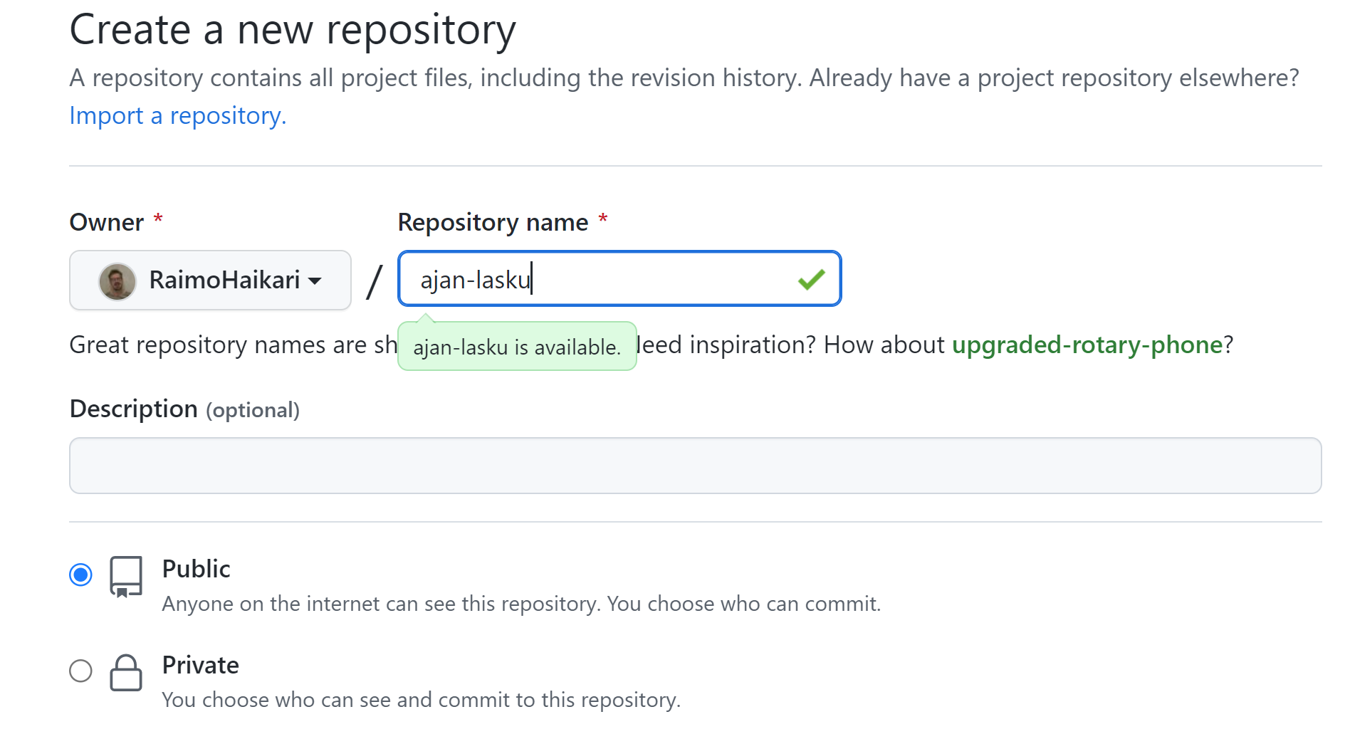Luodaan uusi GitHub repository.
