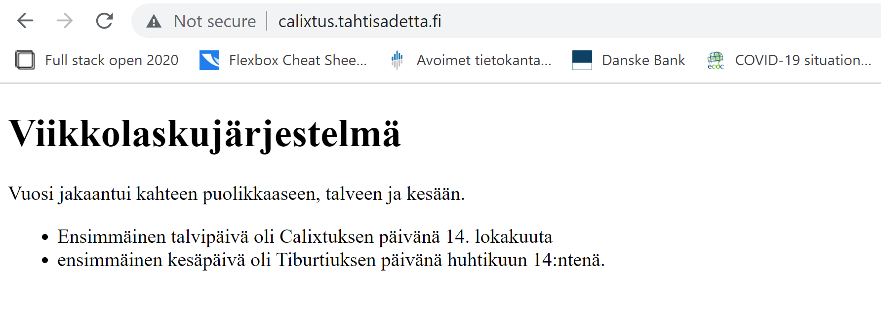 Kotisivut nähtävillä ensimmäisen päivityksen jälkeen