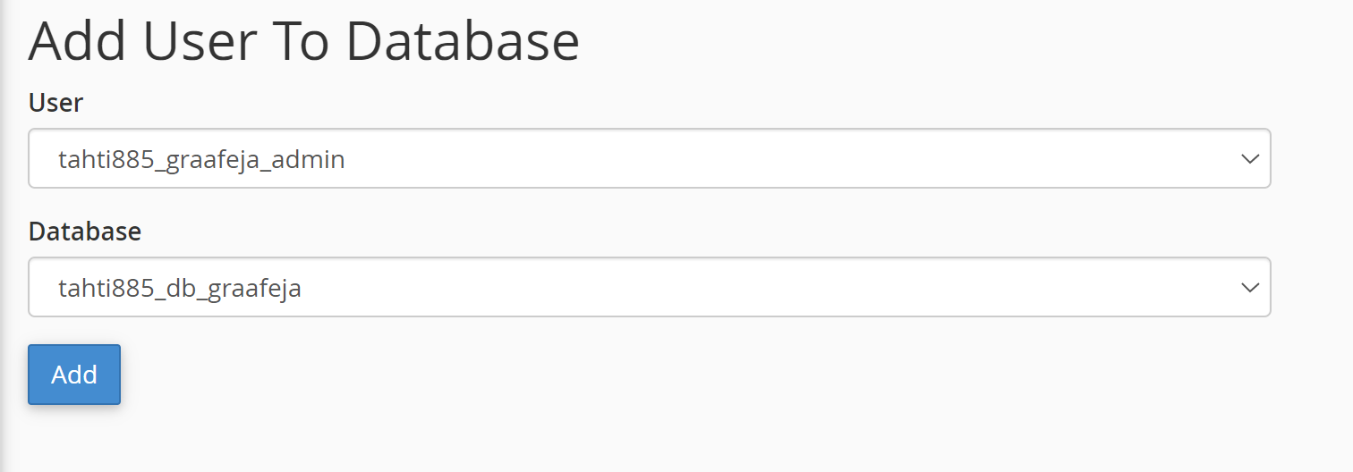 Uuden tietokantakäyttäjän lisääminen cPanel:ssa.