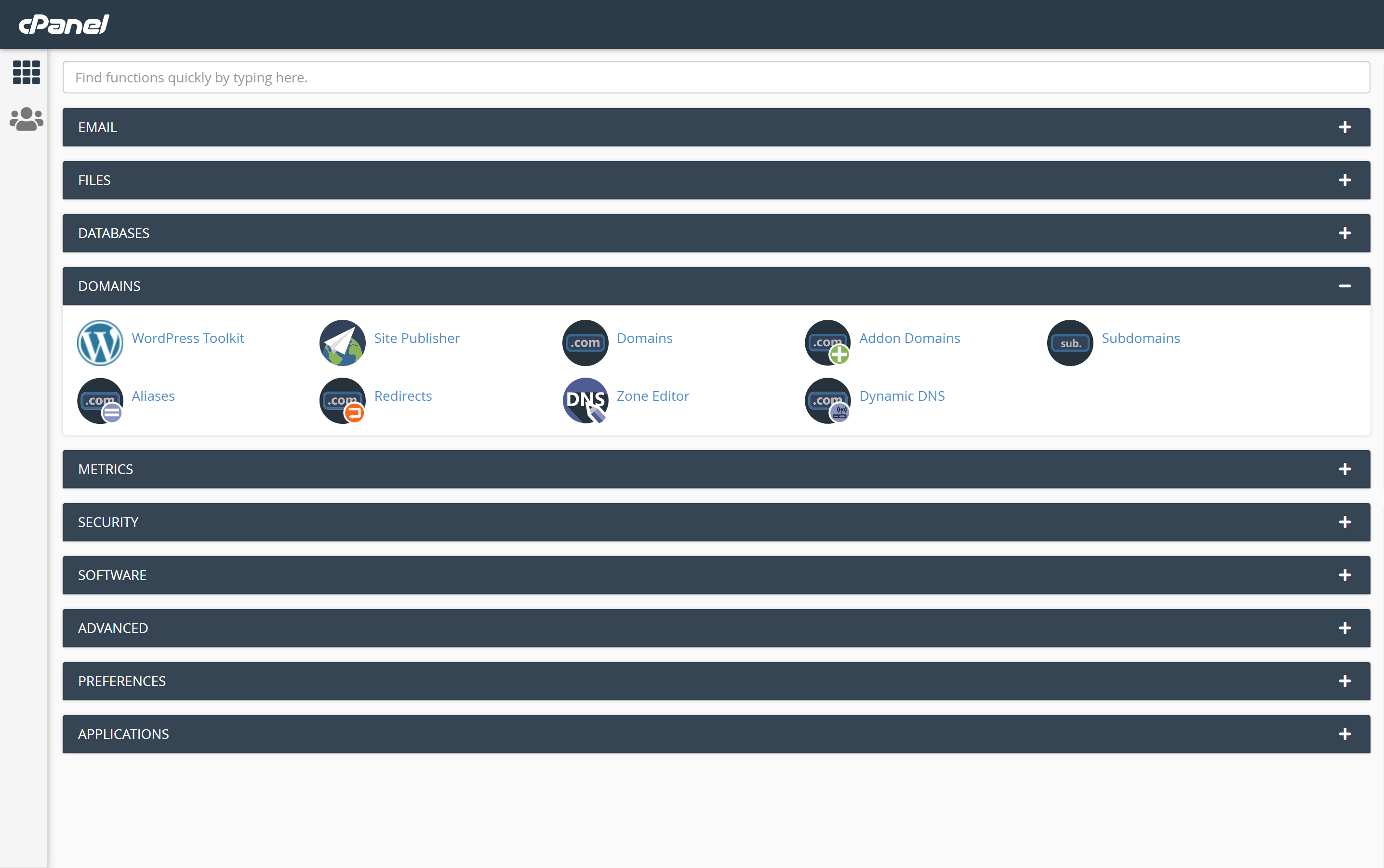 cPanel Domains-välilehti
