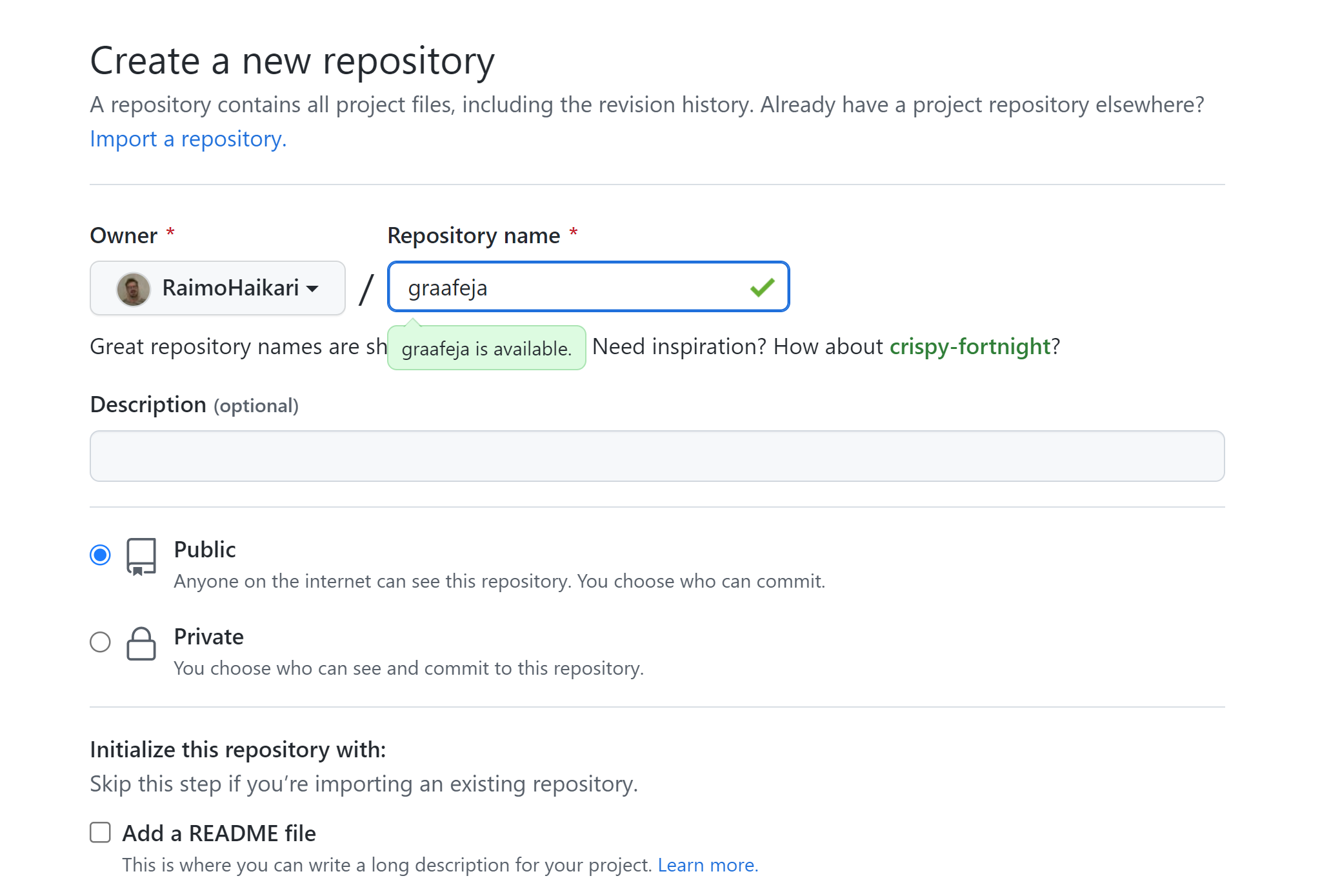 Uuden Github repositoryn luonti