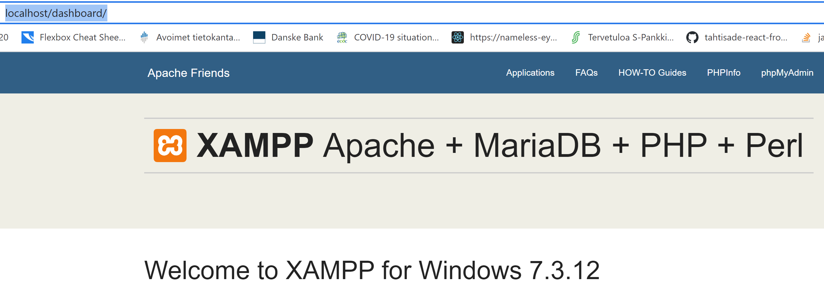 Xampp:n porttaalisivu.
